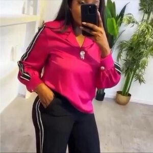 Stylish Pink Blouse with Black Pants
